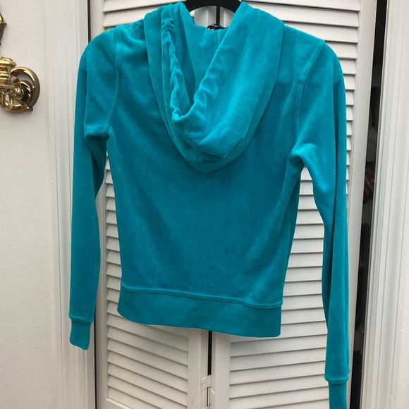 Vibrant blue green Bebe velour zip hoodie - Picture 7 of 12